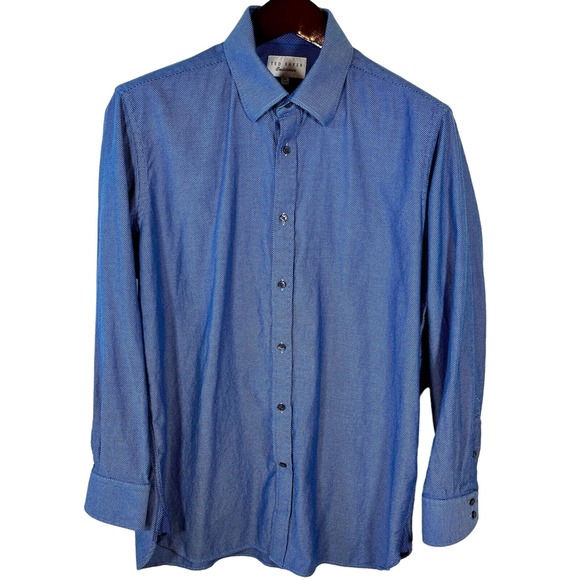 Lot of 3 Button Up Dress Shirts Mens Large Blue 100% Cotton Long Sleeves - Picture 2 of 13